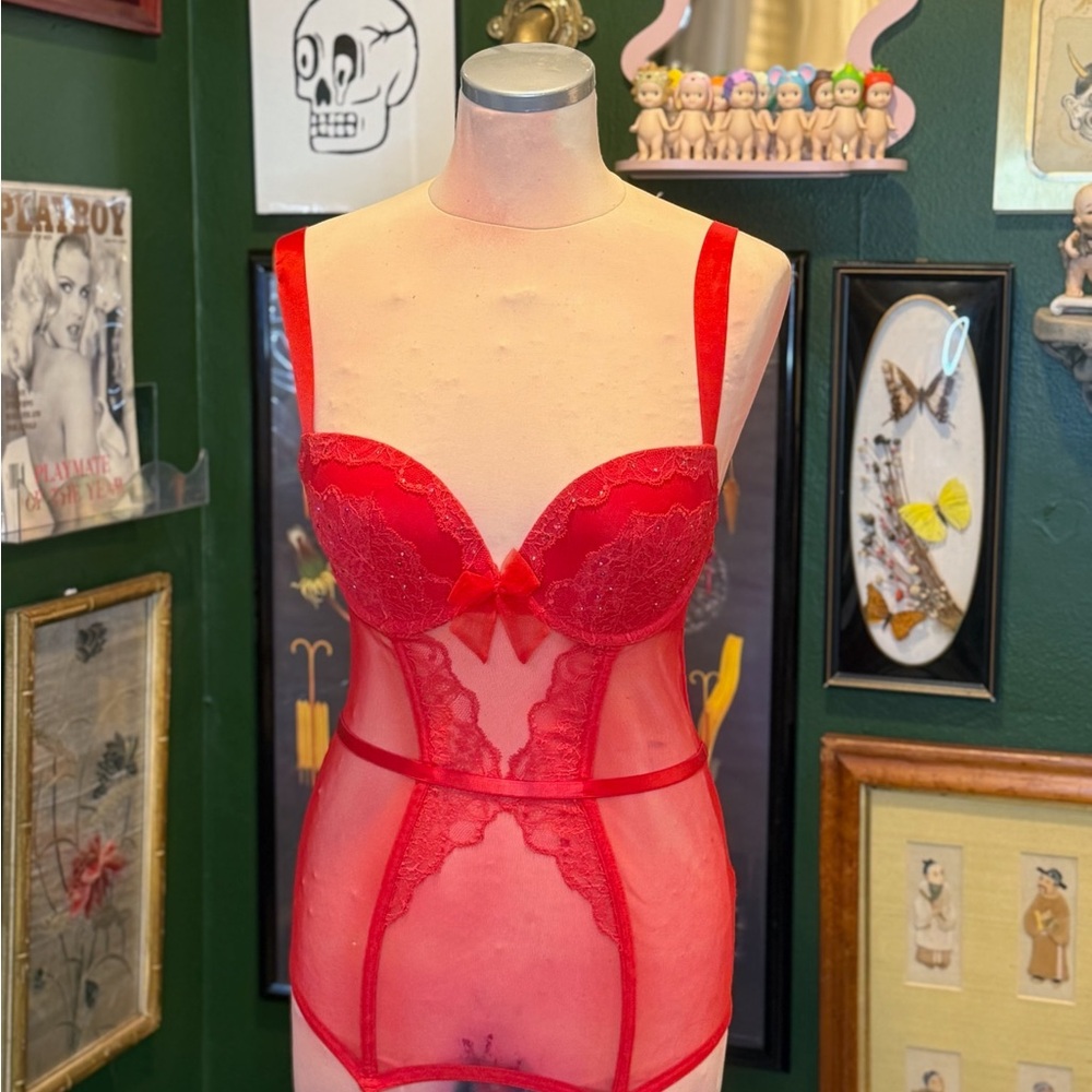 Elegant Red Lace corset with garter